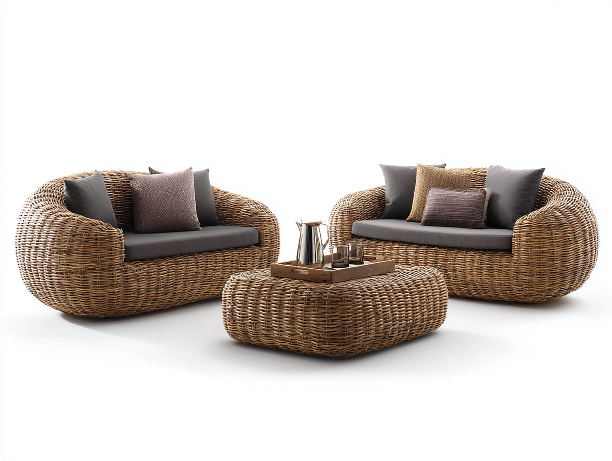 Divani da esterno-Rattan sintetico-Tessuto-190 x 98 x 78 cm-Marrone naturale-Grigio antracite-Stile organico