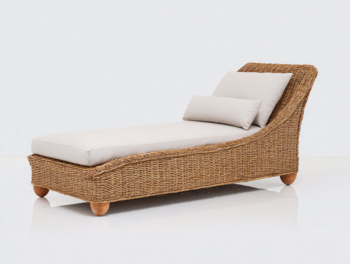Lettino prendisole-Rattan sintetico-Tessuto-205 x 78 x 92 cm-Marrone naturale-Crema-Per terrazza e giardino-Stile organico