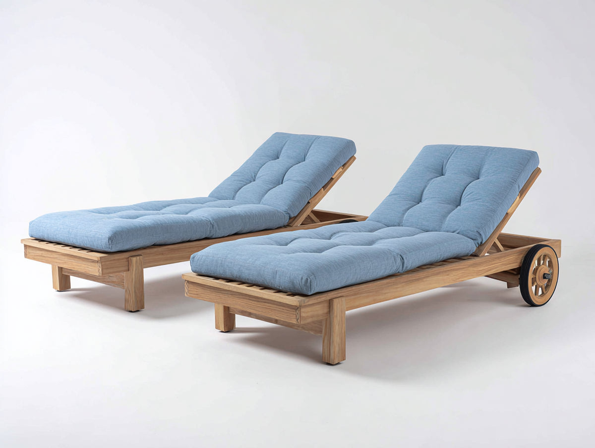 Lettino prendisole-Legno-Tessuto-210 x 78 x 95 cm-Legno naturale-Azzurro-Stile naturale