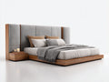 Letto matrimoniale - Legno-Velluto - 224 x 246 x 142 cm - Marrone-Grigio - Design moderno con testiera imbottita e piano laterale
