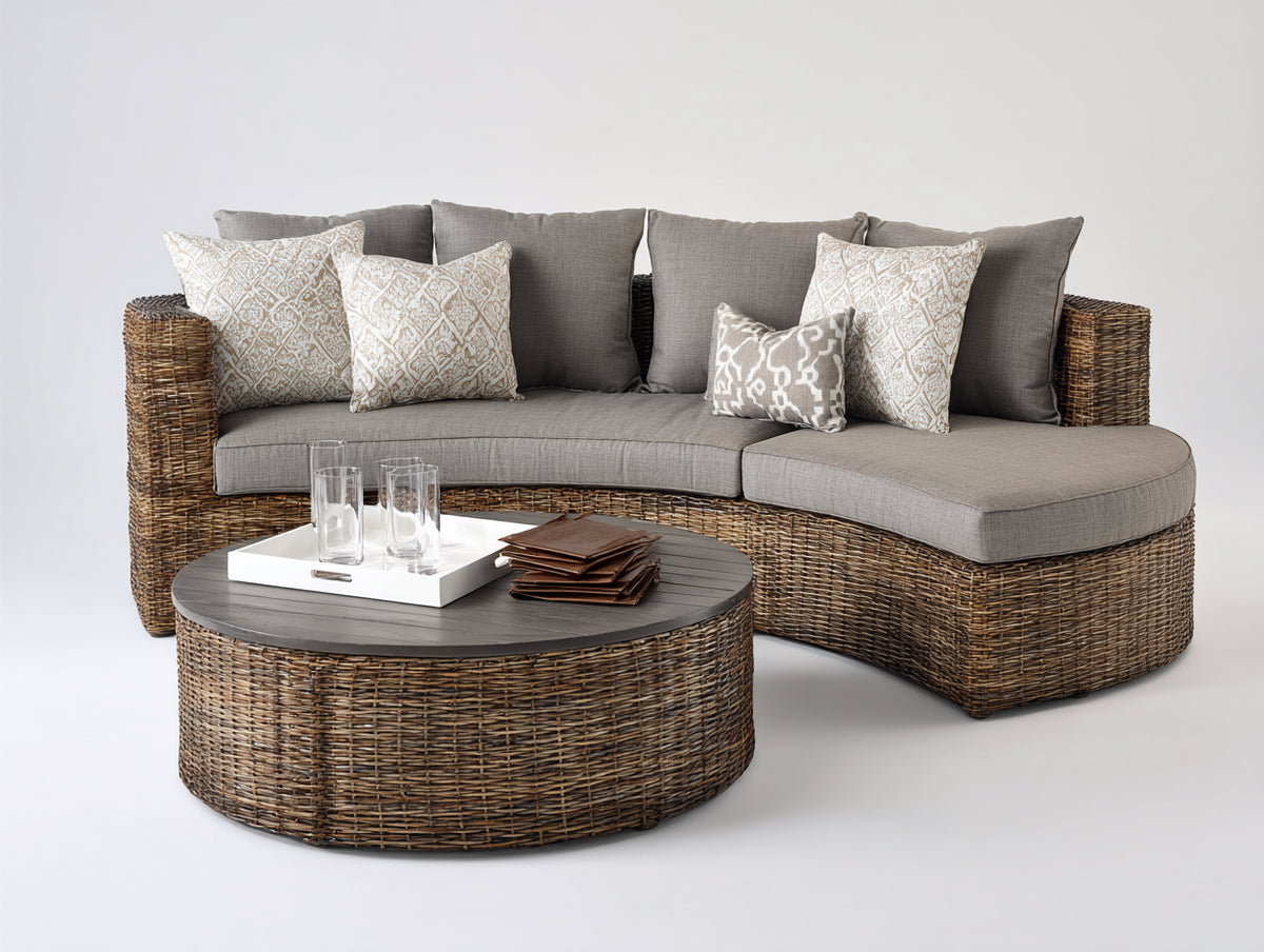 Divani da esterno-Rattan sintetico-Tessuto-Legno-268 x 182 x 80 cm-Marrone scuro-Grigio tortora-Grigio antracite-Stile organico contemporaneo