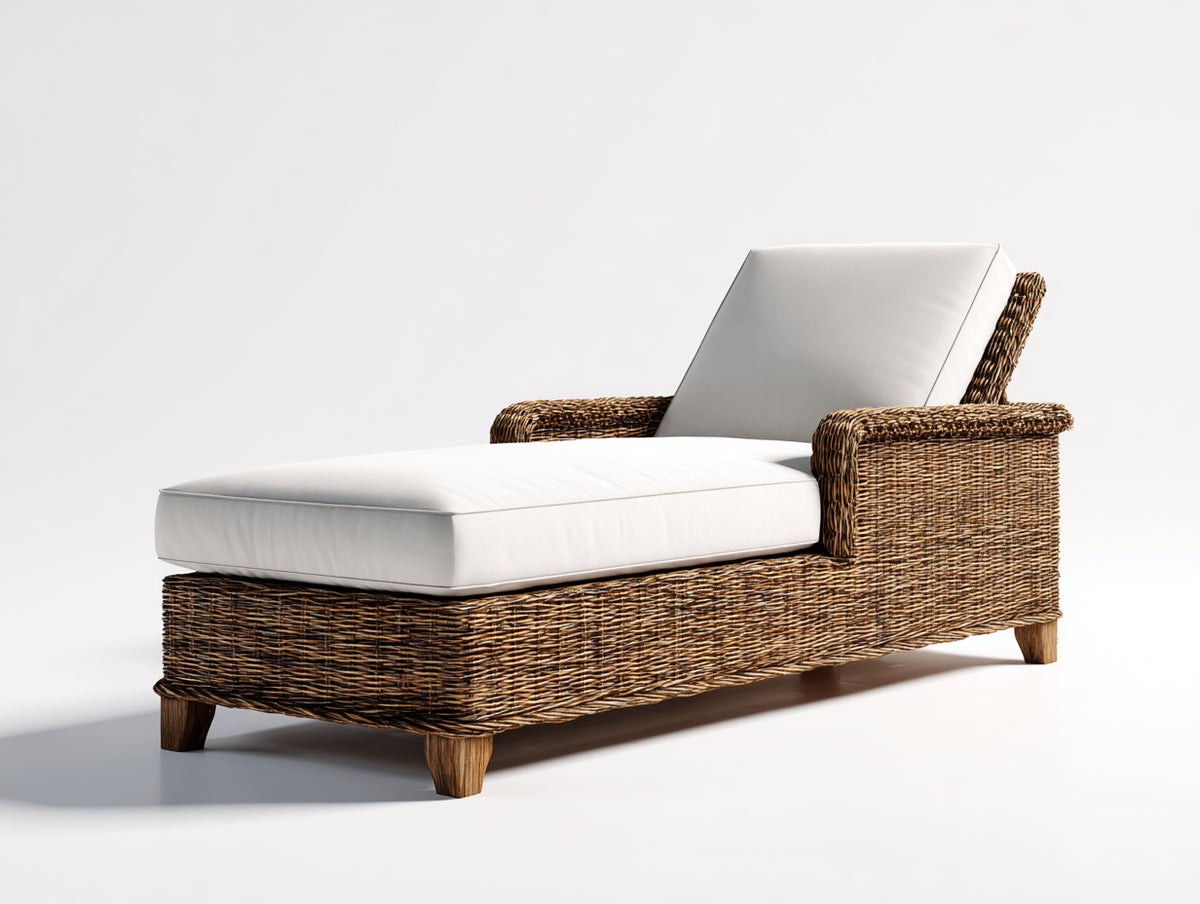 Lettino prendisole-Rattan-Tessuto-198 x 86 x 90 cm-Marrone naturale-Bianco-Stile contemporaneo