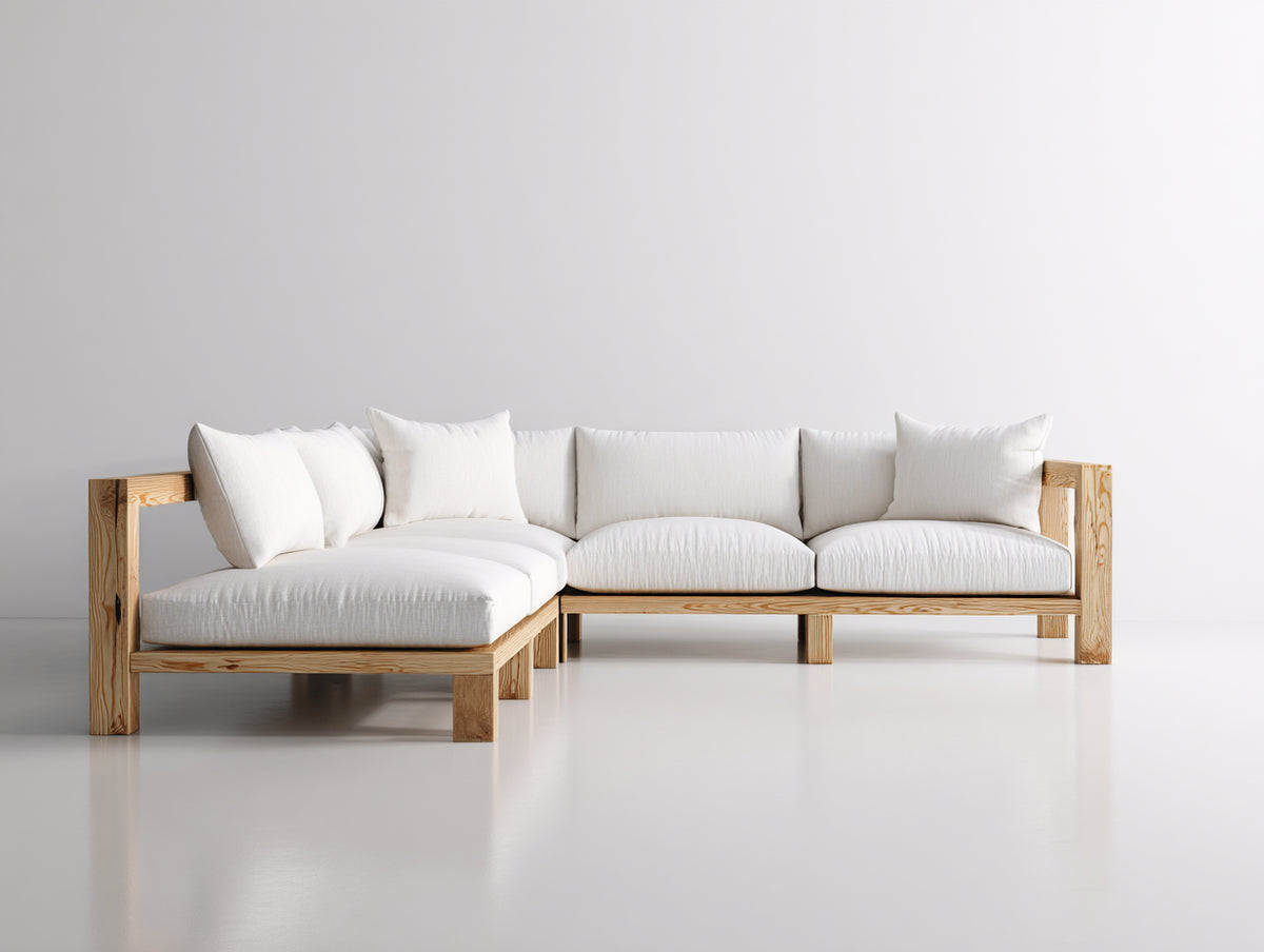 Divani da esterno-Legno massello-Tessuto-288 x 208 x 80 cm-Bianco-Legno naturale-Stile contemporaneo