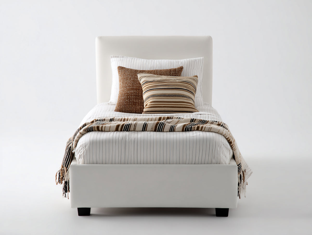 Letto singolo - Similpelle - 206 x 103 x 109 cm - Bianco - Stile essenziale