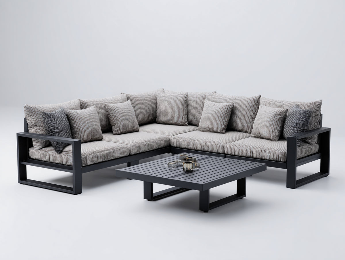 Divani da esterno-Metallo-Tessuto-274 x 274 x 78 cm-Nero-Grigio chiaro-Stile minimalista contemporaneo