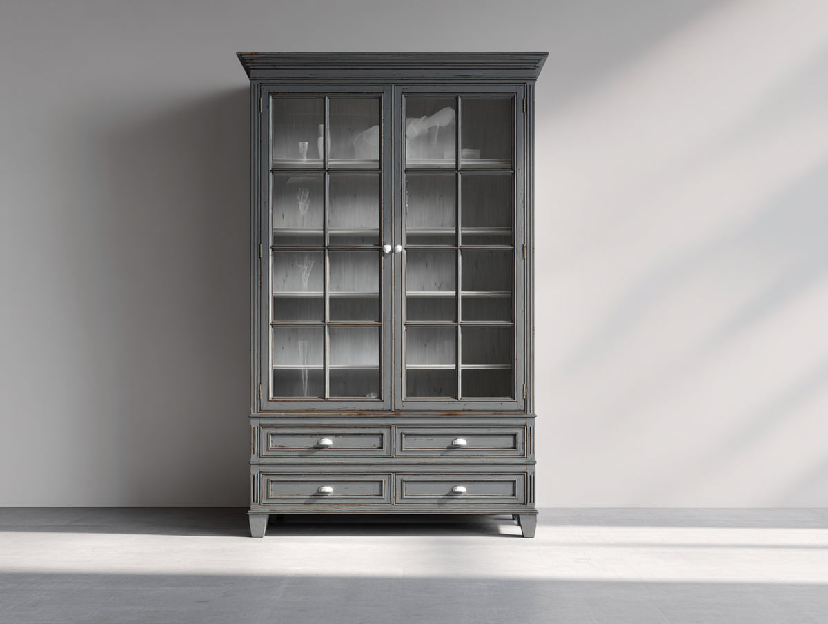Vetrina-Legno-Vetro-116x46x203 cm-Grigio antracite-Stile classico