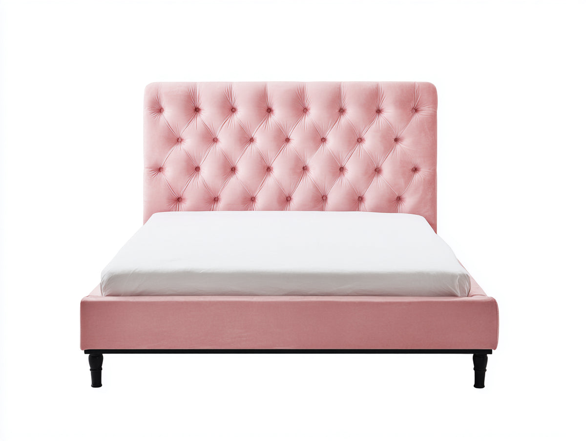 Letto matrimoniale - Velluto - 216 x 174 x 121 cm - Rosa-Nero - Design elegante con testiera capitonné