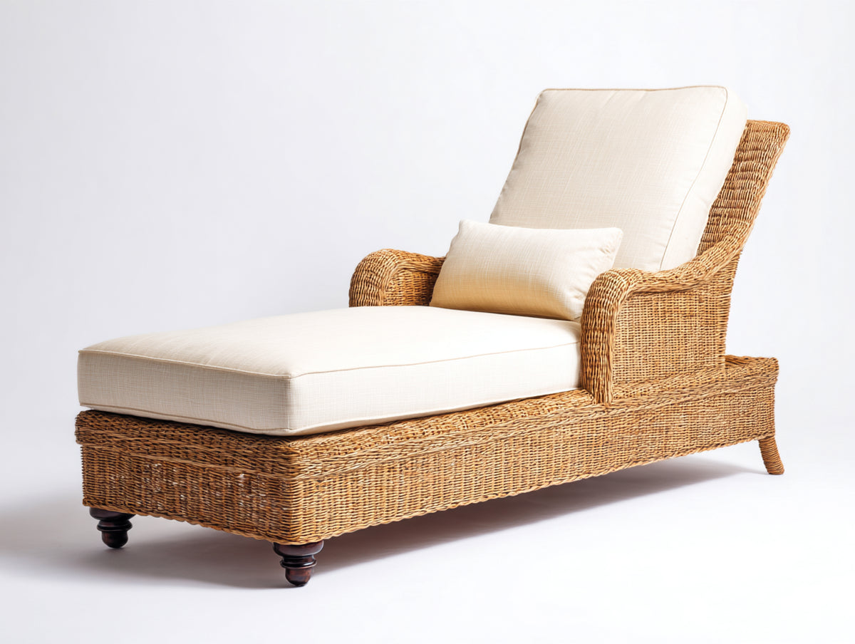Lettino prendisole-Rattan-Tessuto-202 x 82 x 97 cm-Marrone dorato-Crema-Stile classico