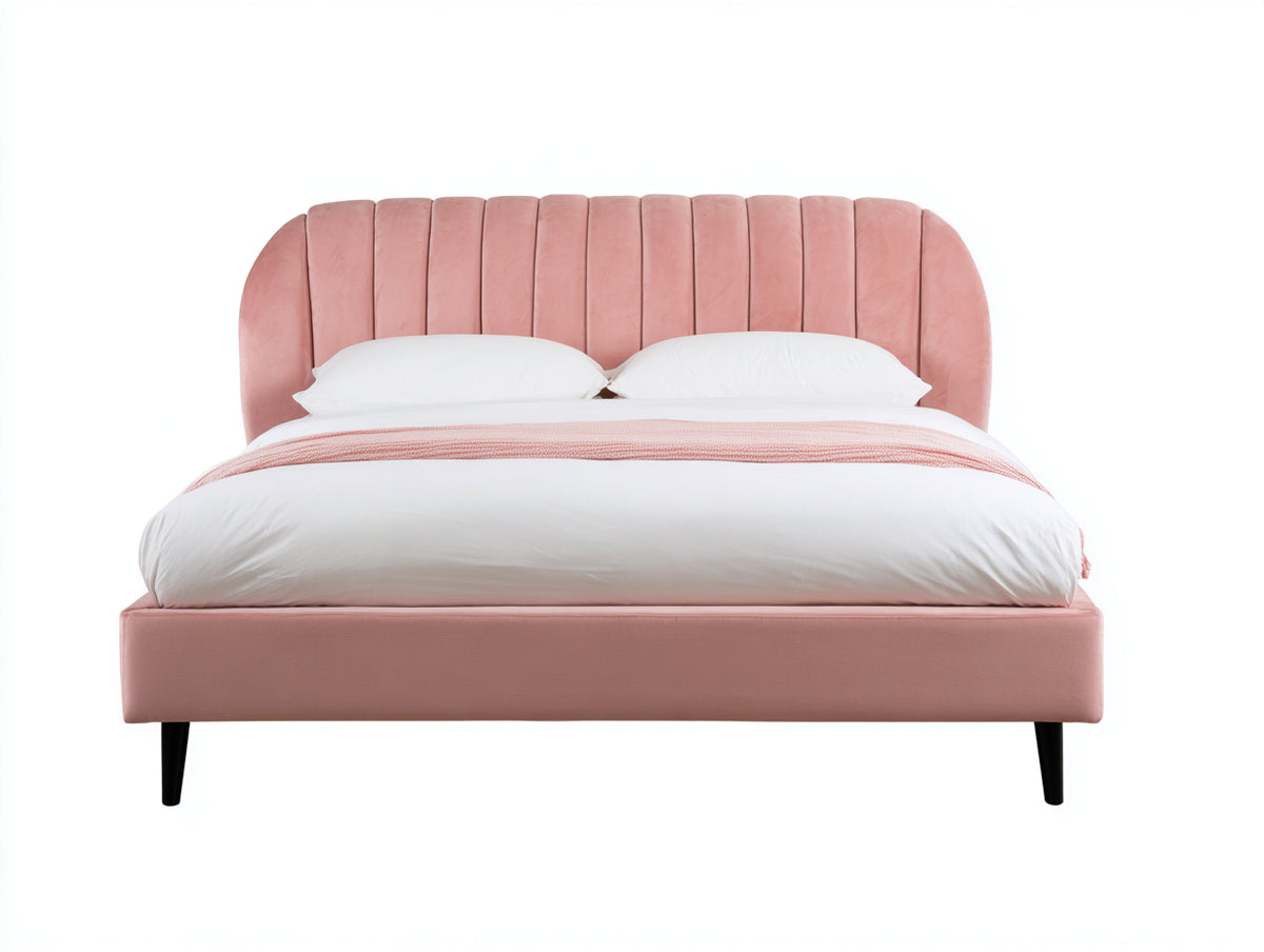 Letto matrimoniale - Velluto - 217 x 178 x 112 cm - Rosa-Nero - Design moderno con testiera imbottita