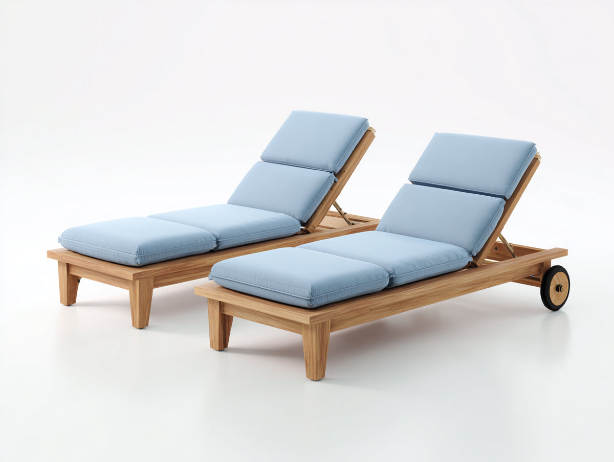 Lettino prendisole-Legno-Tessuto-208 x 76 x 96 cm-Legno naturale-Azzurro chiaro-Stile contemporaneo