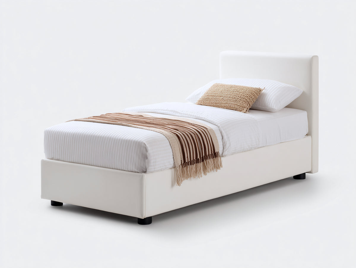 Letto singolo - Similpelle - 206 x 103 x 105 cm - Bianco - Stile moderno