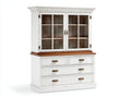 Vetrina-Legno-Vetro-132x49x196 cm-Bianco-Marrone-Stile country