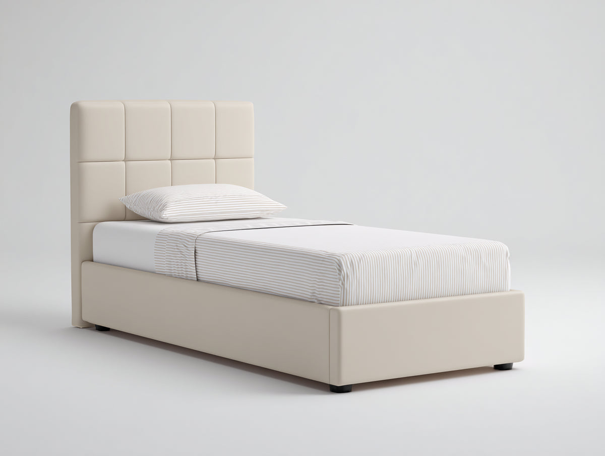 Letto singolo - Similpelle - 209 x 105 x 116 cm - Beige chiaro - Stile moderno