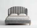 Letto matrimoniale - Velluto-Legno - 215 x 178 x 124 cm - Grigio-Marrone - Design contemporaneo con testiera scanalata