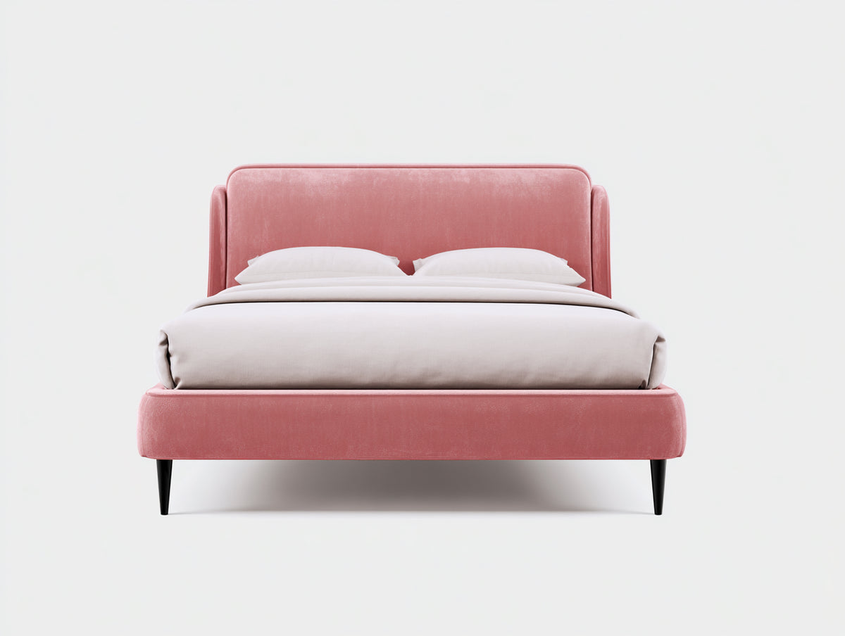 Letto matrimoniale - Velluto - 218 x 180 x 116 cm - Rosa-Nero - Design contemporaneo con testiera avvolgente