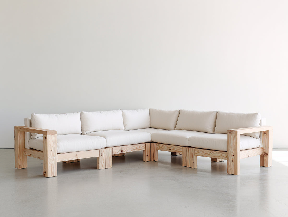 Divani da esterno-Legno massello-Tessuto-310 x 310 x 82 cm-Bianco-Legno naturale-Stile contemporaneo