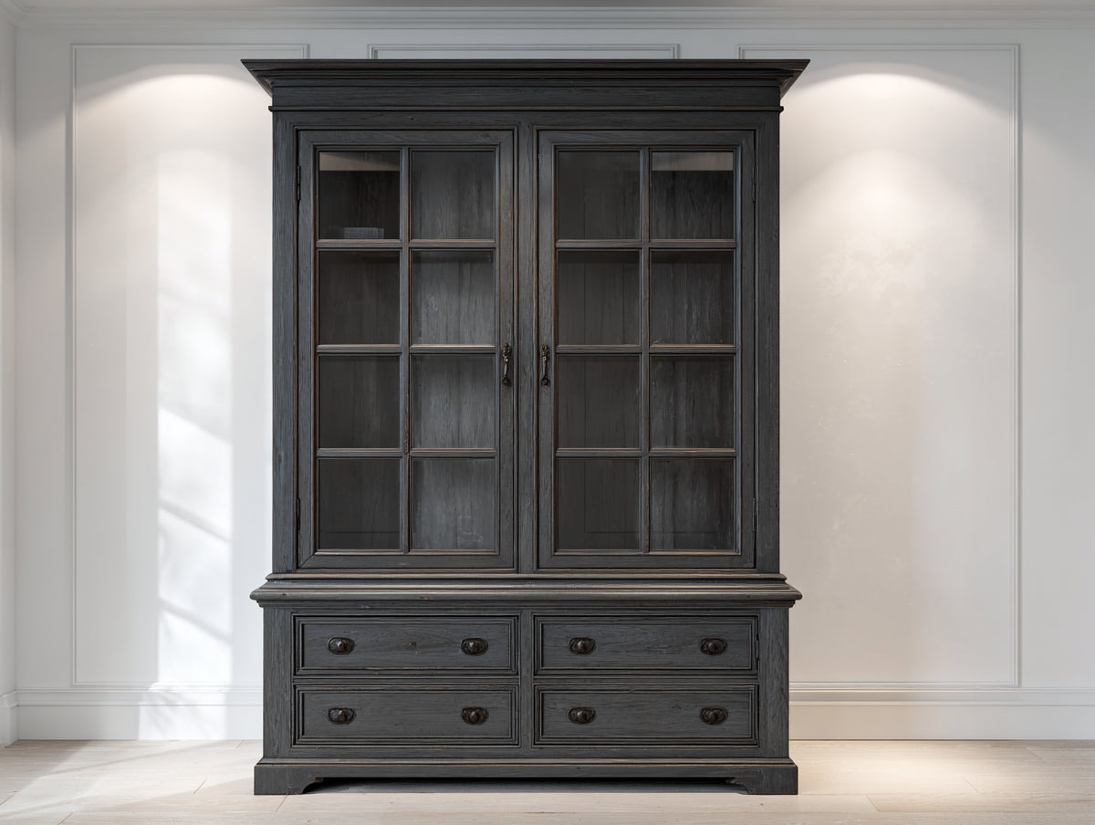 Vetrina-Legno-Vetro-150x48x210 cm-Grigio antracite-Stile classico