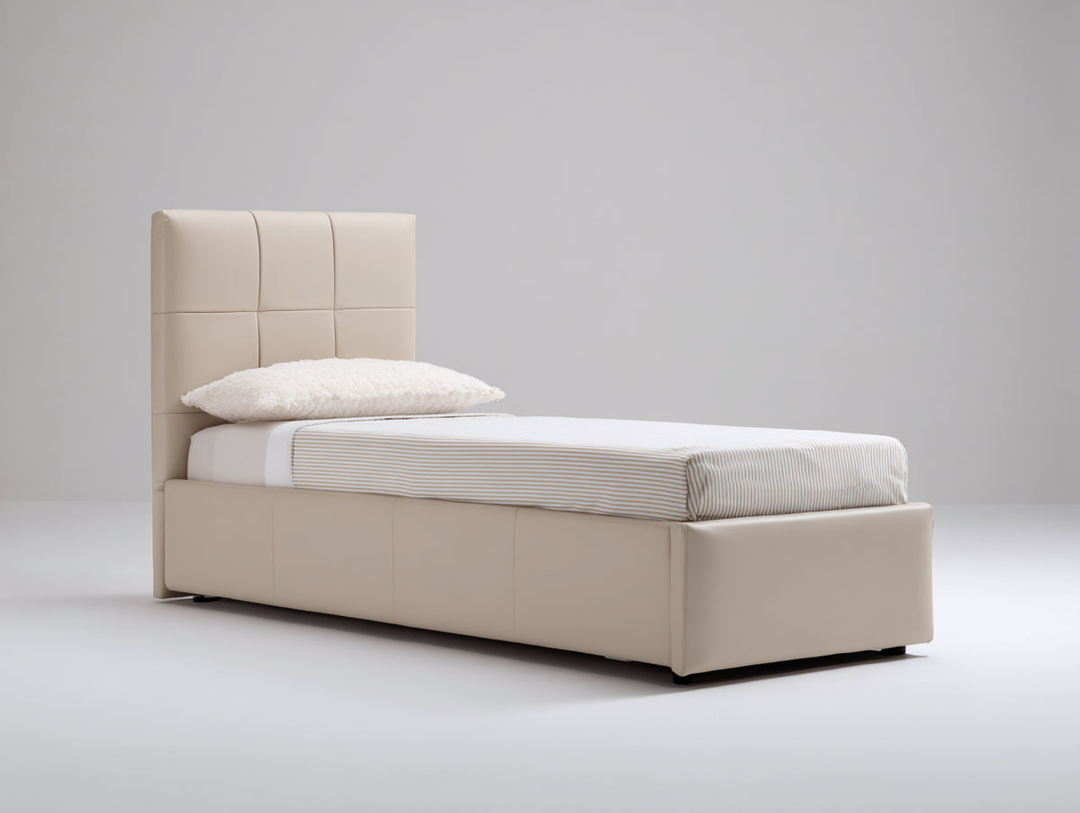 Letto singolo - Similpelle - 207 x 104 x 111 cm - Tortora chiaro - Stile geometrico