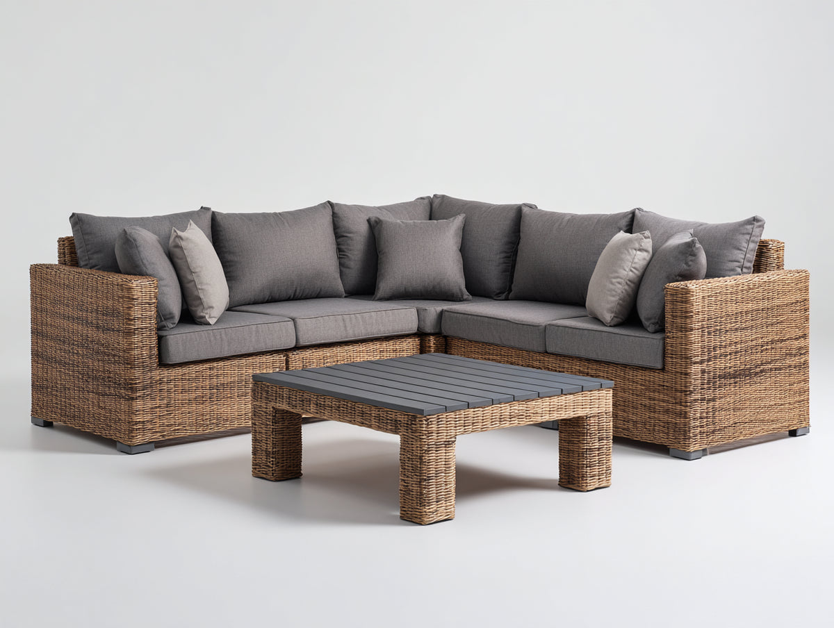 Divani da esterno-Rattan sintetico-Tessuto-272 x 272 x 79 cm-Marrone naturale-Grigio antracite-Stile contemporaneo