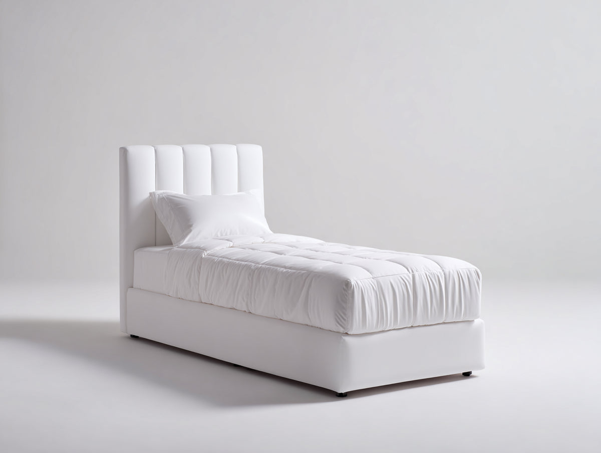 Letto singolo - Similpelle - 208 x 103 x 114 cm - Bianco - Stile a linee verticali