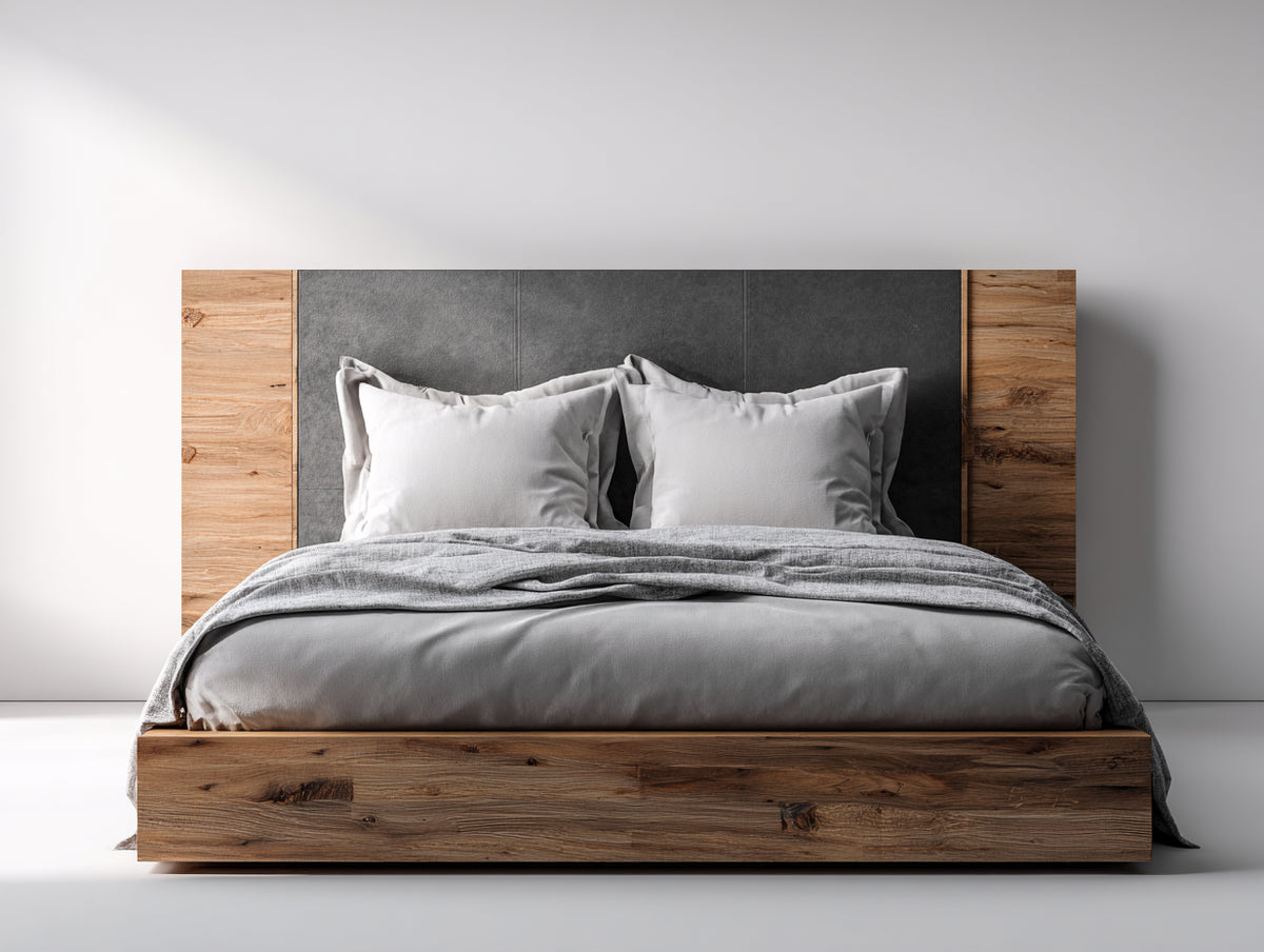 Letto matrimoniale - Legno-Pelle - 216 x 190 x 124 cm - Marrone-Grigio scuro - Design contemporaneo con testiera imbottita
