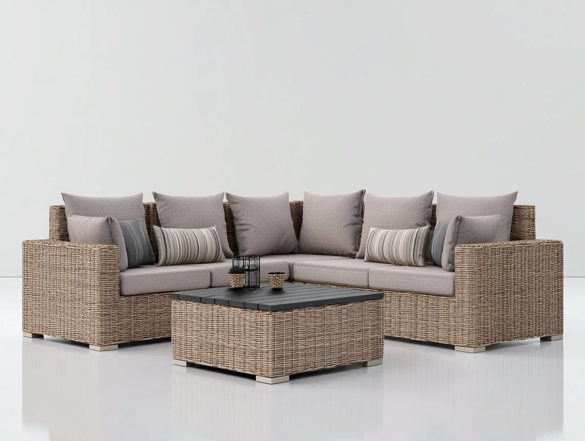 Divani da esterno-Rattan sintetico-Tessuto-265 x 265 x 78 cm-Marrone chiaro-Grigio antracite-Stile contemporaneo