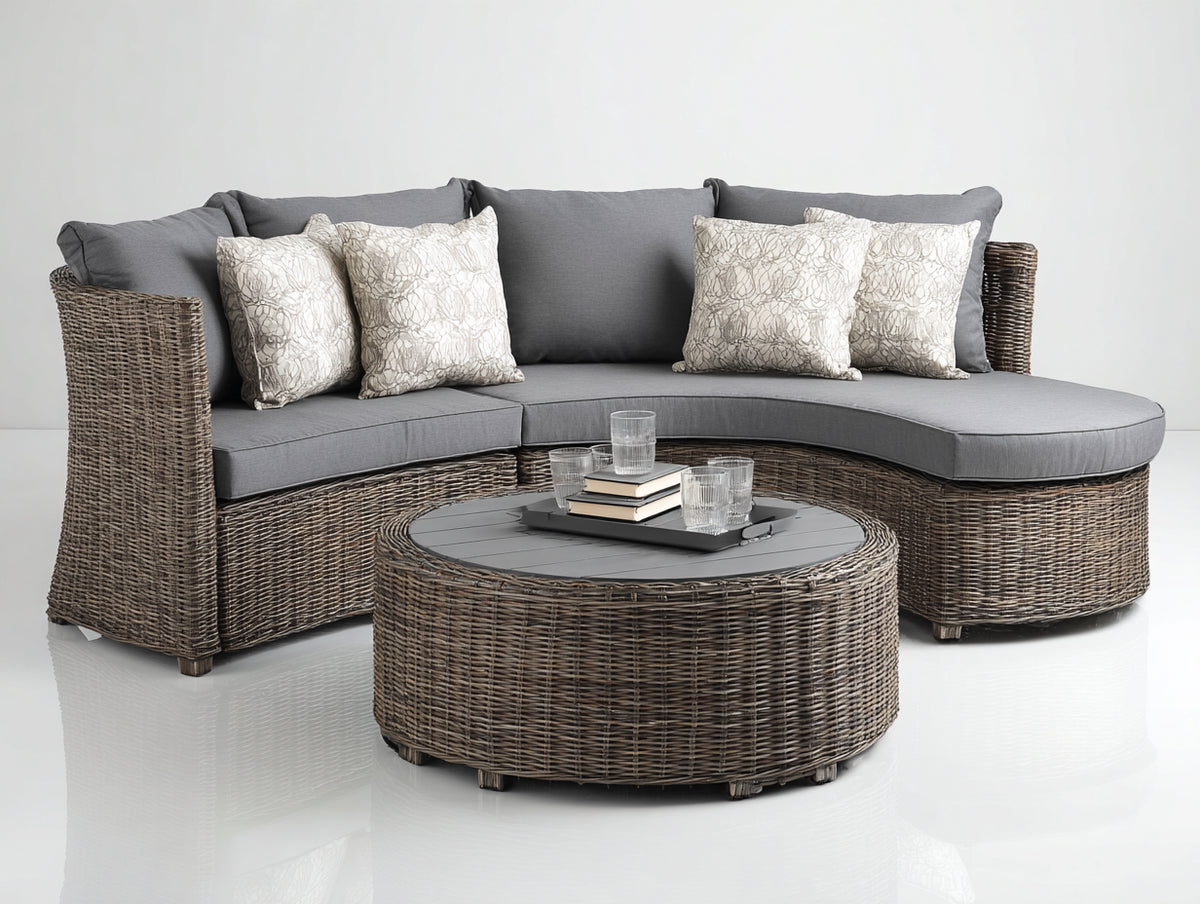 Divani da esterno-Rattan sintetico-Tessuto-276 x 184 x 82 cm-Marrone scuro-Grigio-Stile contemporaneo