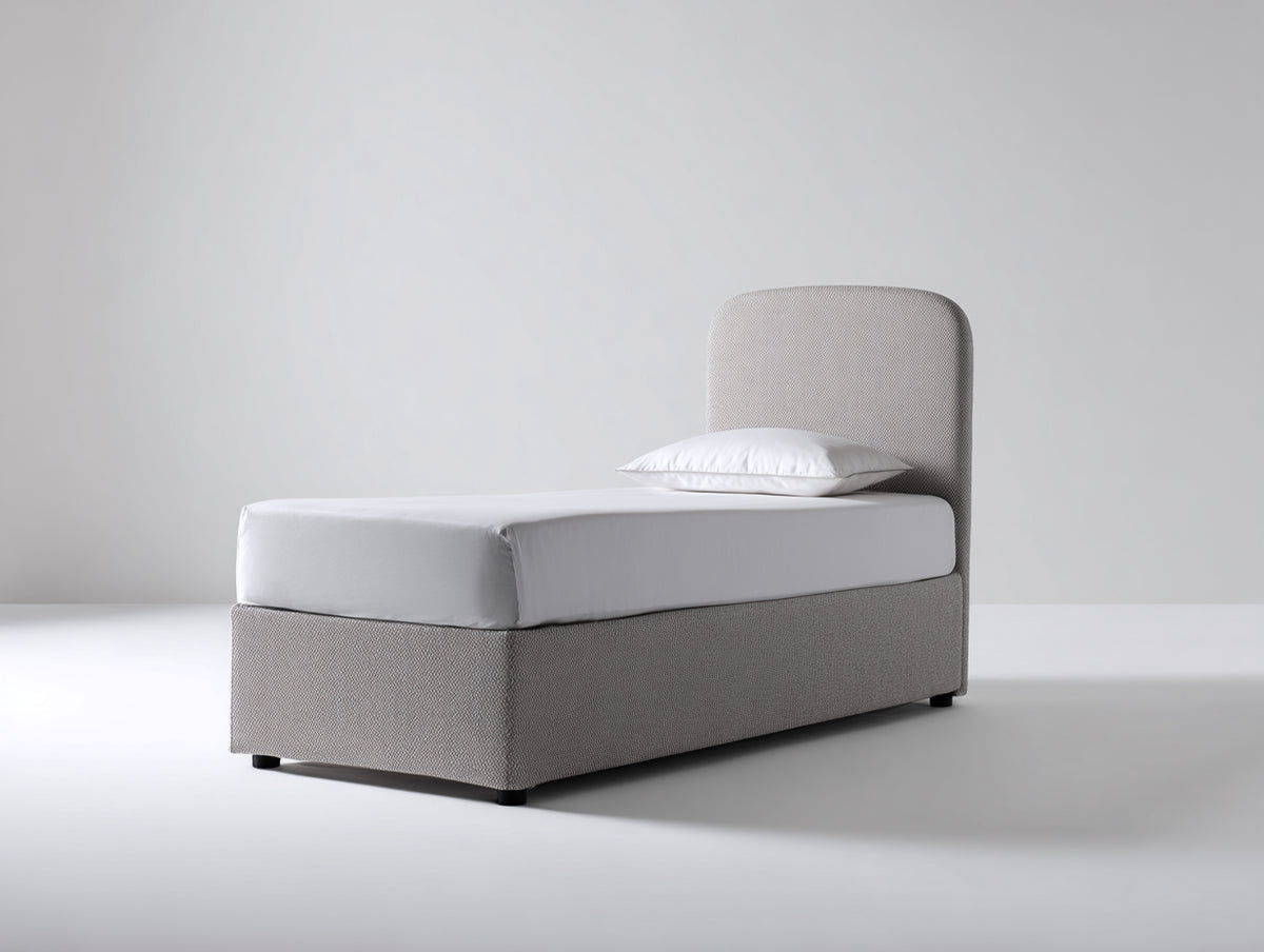 Letto singolo - Tessuto - 209 x 104 x 112 cm - Grigio beige - Stile contemporaneo