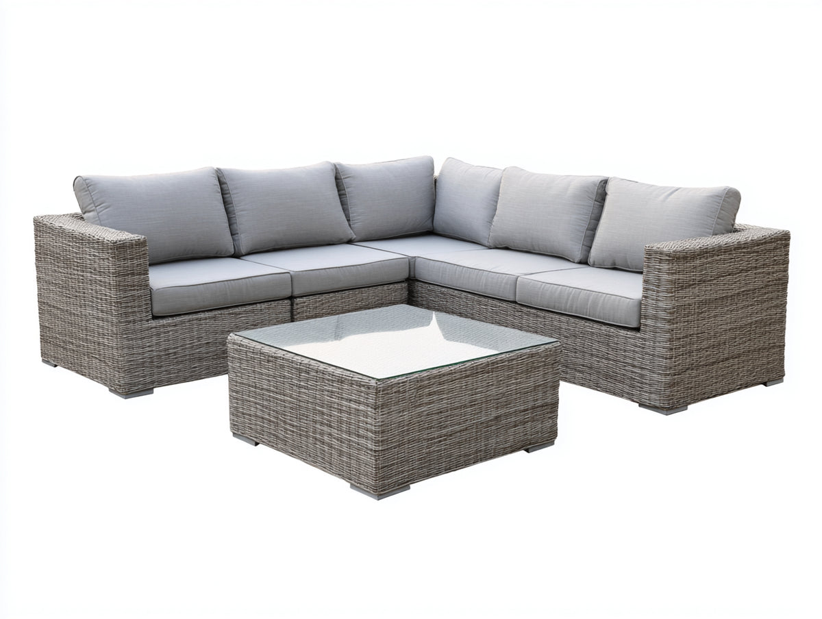 Divani da esterno-Rattan sintetico-Tessuto-Vetro-262 x 262 x 78 cm-Grigio tortora-Grigio chiaro-Trasparente-Stile contemporaneo