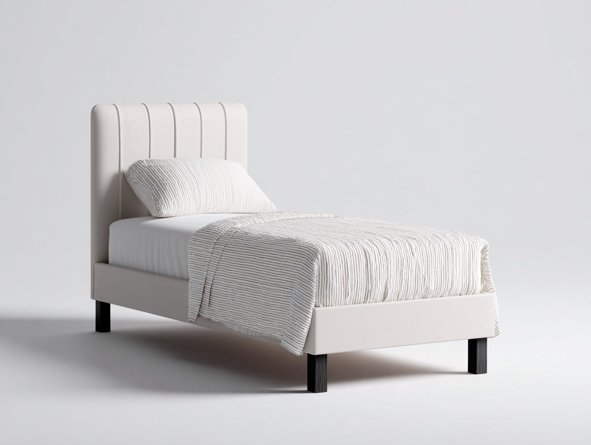 Letto singolo - Similpelle - 205 x 100 x 110 cm - Avorio - Stile minimalista