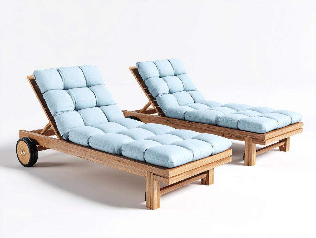 Lettino prendisole-Legno-Tessuto-212 x 80 x 98 cm-Legno naturale-Azzurro ghiaccio-Stile moderno