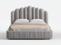Letto matrimoniale - Velluto - 214 x 181 x 129 cm - Grigio chiaro - Stile elegante con testiera sagomata