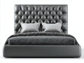 Letto matrimoniale - Pelle - 216 x 183 x 143 cm - Grigio scuro - Stile elegante con testiera capitonné