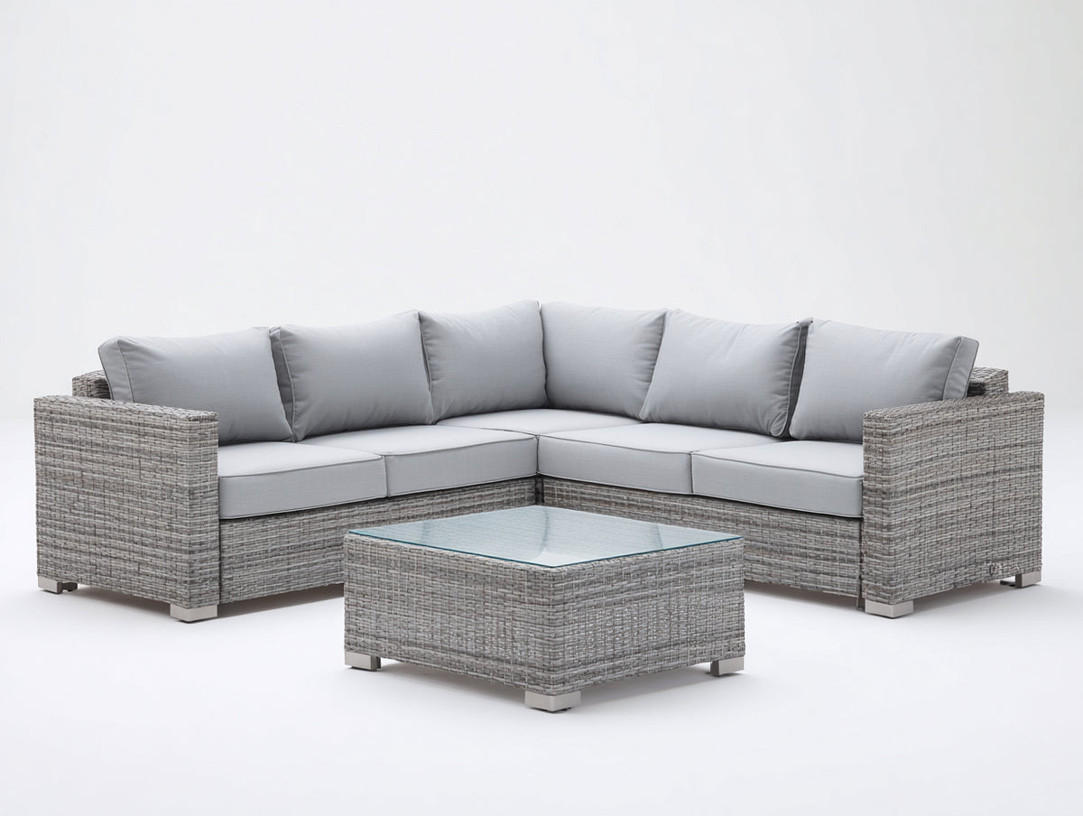 Divani da esterno-Rattan sintetico-Tessuto-Vetro-258 x 258 x 78 cm-Grigio chiaro-Trasparente-Stile contemporaneo