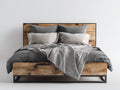 Letto matrimoniale - Legno-Metallo - 214 x 180 x 116 cm - Marrone-Nero - Stile industriale con testiera a doghe