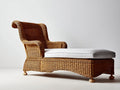 Lettino prendisole-Rattan-Tessuto-198 x 82 x 104 cm-Marrone miele-Bianco crema-Stile vintage
