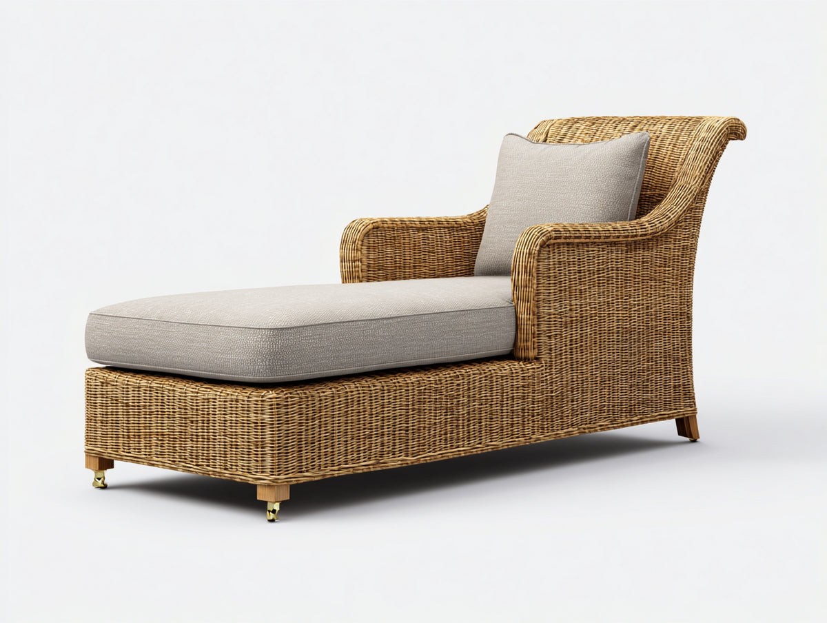 Lettino prendisole-Rattan-Tessuto-196 x 80 x 100 cm-Marrone dorato-Beige chiaro-Stile tradizionale