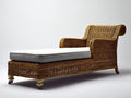 Lettino prendisole-Rattan-Tessuto-205 x 84 x 102 cm-Marrone noce-Grigio chiaro-Stile classico