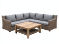 Divani da esterno-Rattan sintetico-Tessuto-Legno-280 x 280 x 80 cm-Marrone naturale-Grigio-Legno naturale-Stile rustico contemporaneo