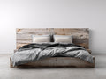 Letto matrimoniale - Legno - 216 x 192 x 110 cm - Beige-Grigio - Stile rustico con testiera estesa